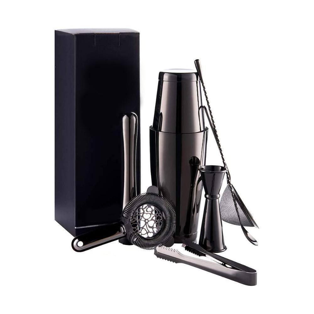 Kit Barman Inox Preto | Shake, Medidor, Colher, Coador