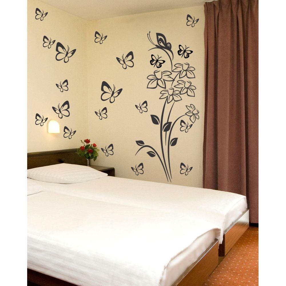 Combo Adesivo Decorativo de Parede Floral e Kit Borboletas