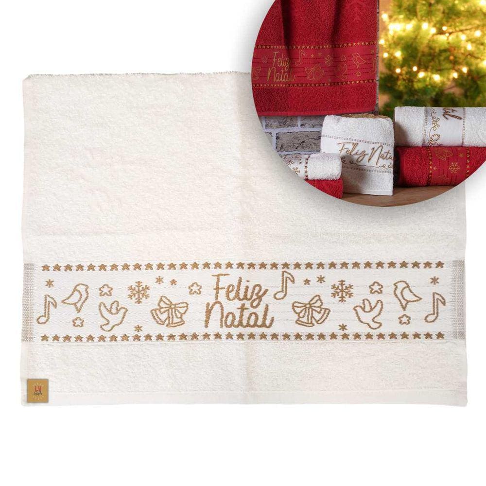 Toalha de Rosto Feliz Natal Lavabo 100% Algodão Macia