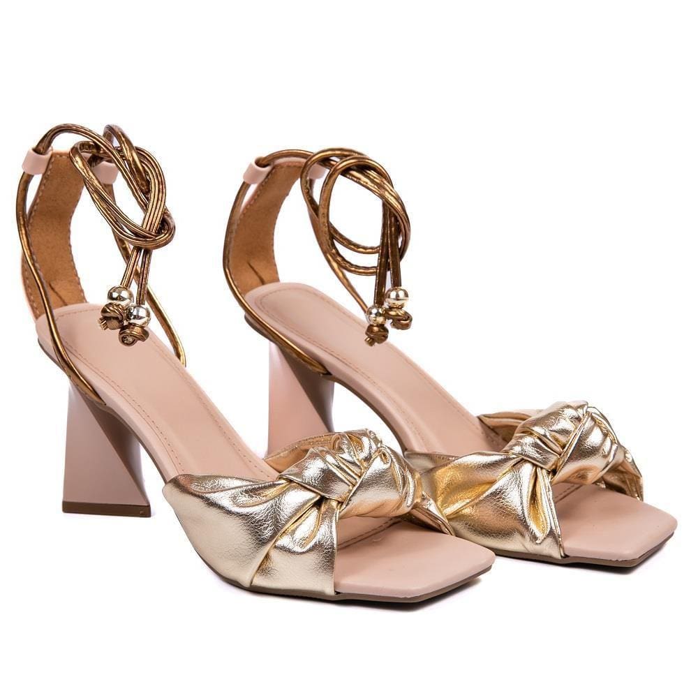 Sandália Feminina Salto Bloco Médio Amarração Conforto