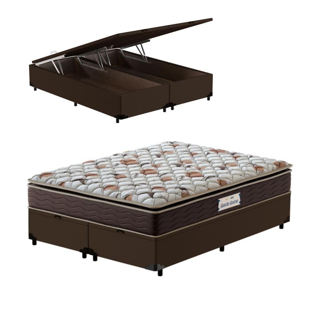 Cama Box Baú Queen Marrom + Colchão de Espuma D45 - Probel Guarda-Costas ProForce Plus 158x198x70cm
