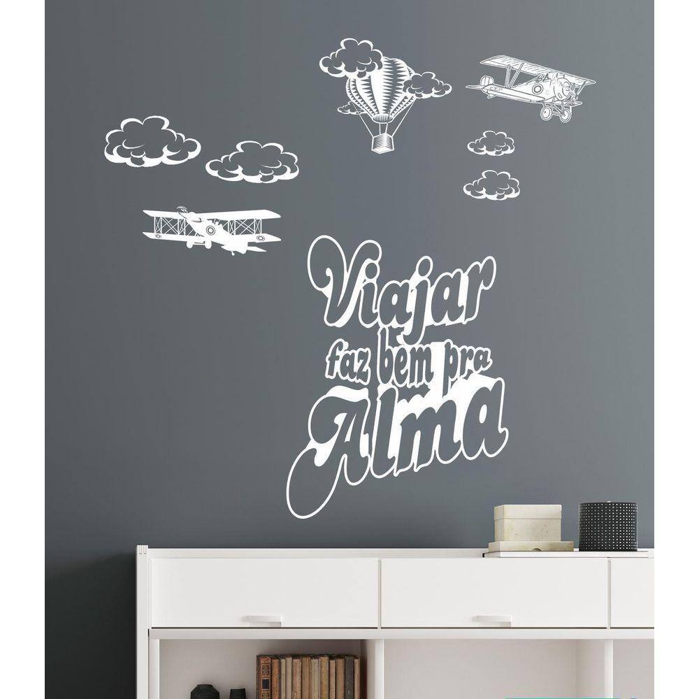 Adesivo Decorativo De Parede Viajar Faz Bem Pra Alma Avião