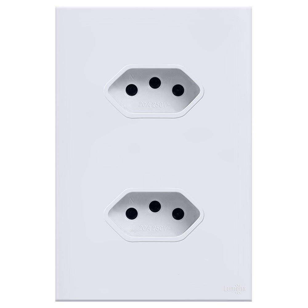 Tomada Dupla em Acrílico Branco 10A / 20A