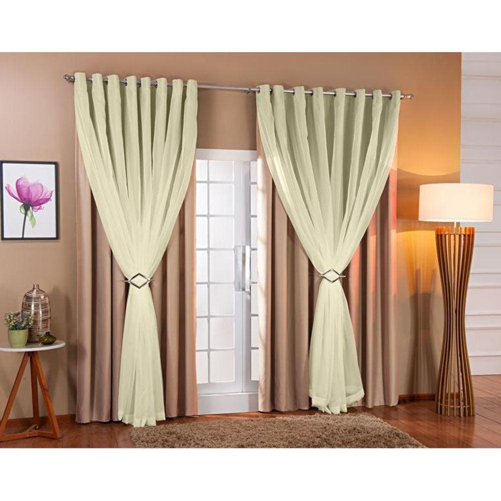 Cortina Voil Forro Blackout 6,00x2,20 Avelã/Palha