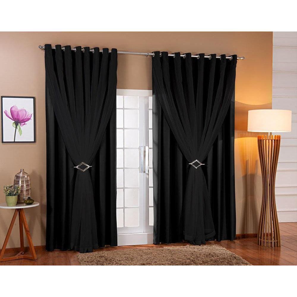 Cortina Voil Forro Blackout 7,00x2,80 Sala Quarto Preto