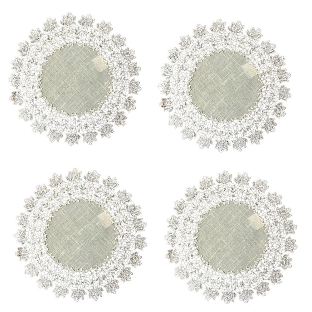 Jogo Americano Redondo Bege Rendado - 4 Unidades - 45 Cm