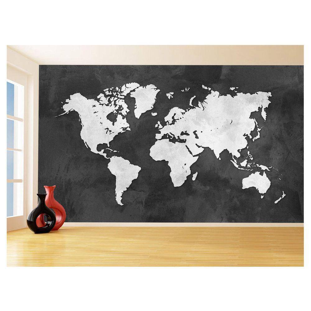Papel De Parede 3D Mapa Mundi Cimento Concreto 3,5M Nmu45