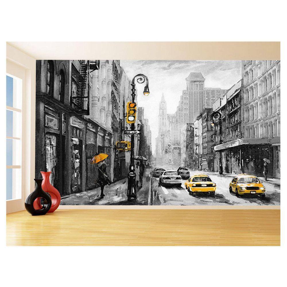 Papel De Parede 3D Cidade New York Preto Branco 3,5M Ncd290