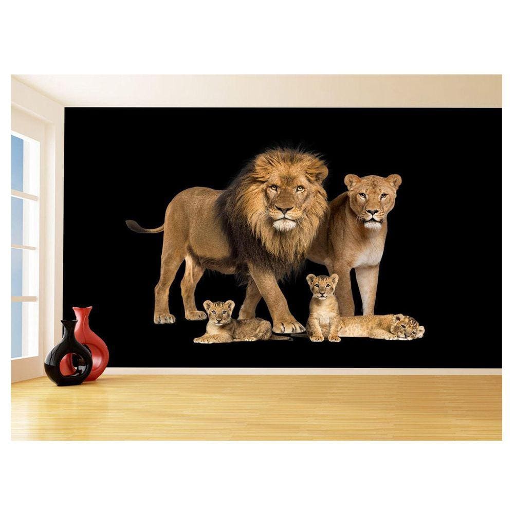 Papel De Parede Animais Leão Família Filhotes 3,5M Anm511