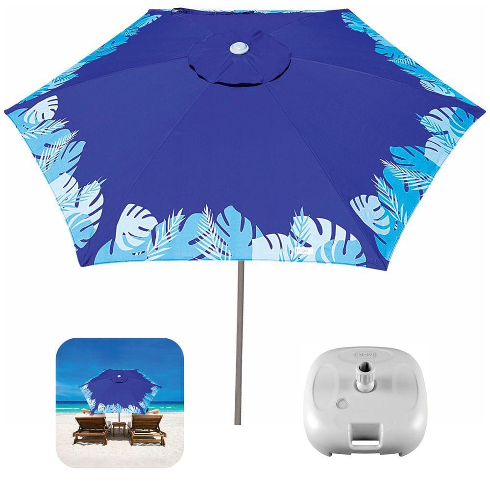 Kit Ombrelone Guarda Sol 2,4m Sombreiro Alumínio Malibu Azul Com Base Plástica Branca - Tobee