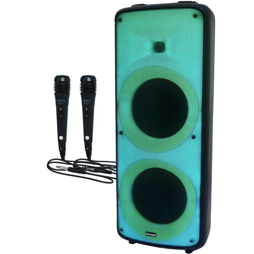 Caixa Som Amplificada Portátil Bluetooth 2000W Rms Show de Leds Amvox Aca 2000 Party Vox 2 Microfone
