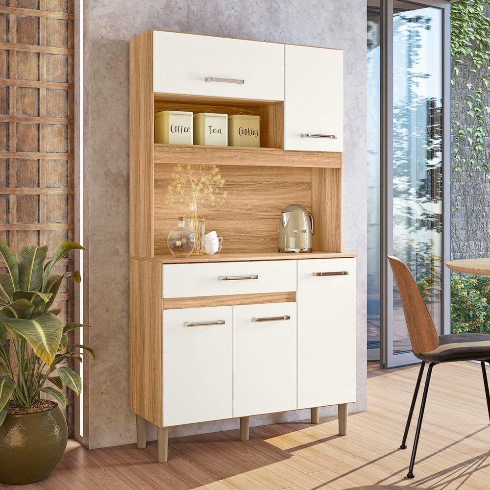 Cozinha Compacta 5 Portas 1 Gaveta Magazin Freijó/Off White Cristal