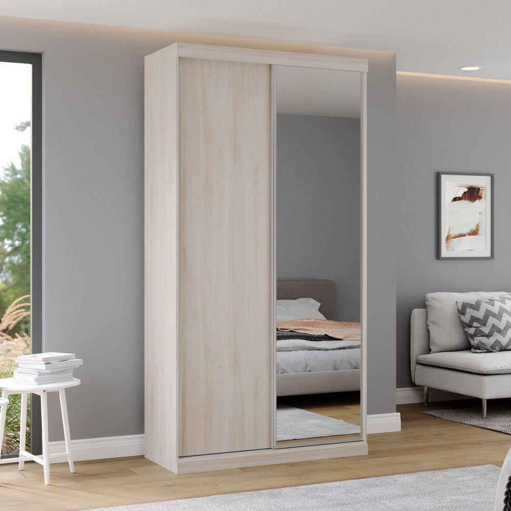 Guarda Roupas Modulado Solteiro com Espelho 120cm 2 Portas de Correr 100% Mdf Royal Aspen