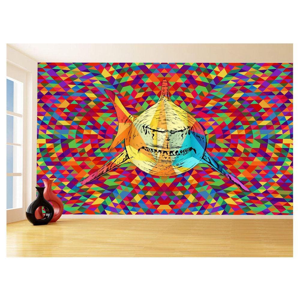 Papel De Parede Animais Pop Art Tubarão Cores 3,5M Pxa538