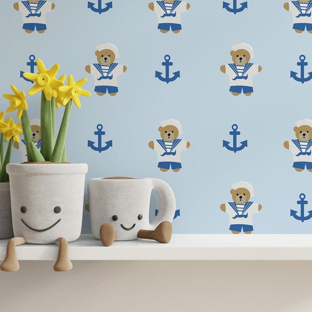 Kit 10 Rolos Papel De Parede Adesivo Marinheiro Azul 3,0M