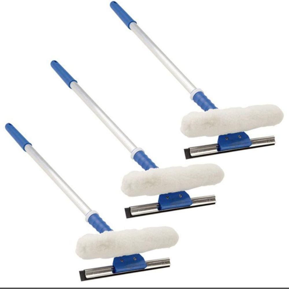Kit Com 3 Rodos Bralimpia Limpa Vidro 25Cm Com Cabo De 50Cm