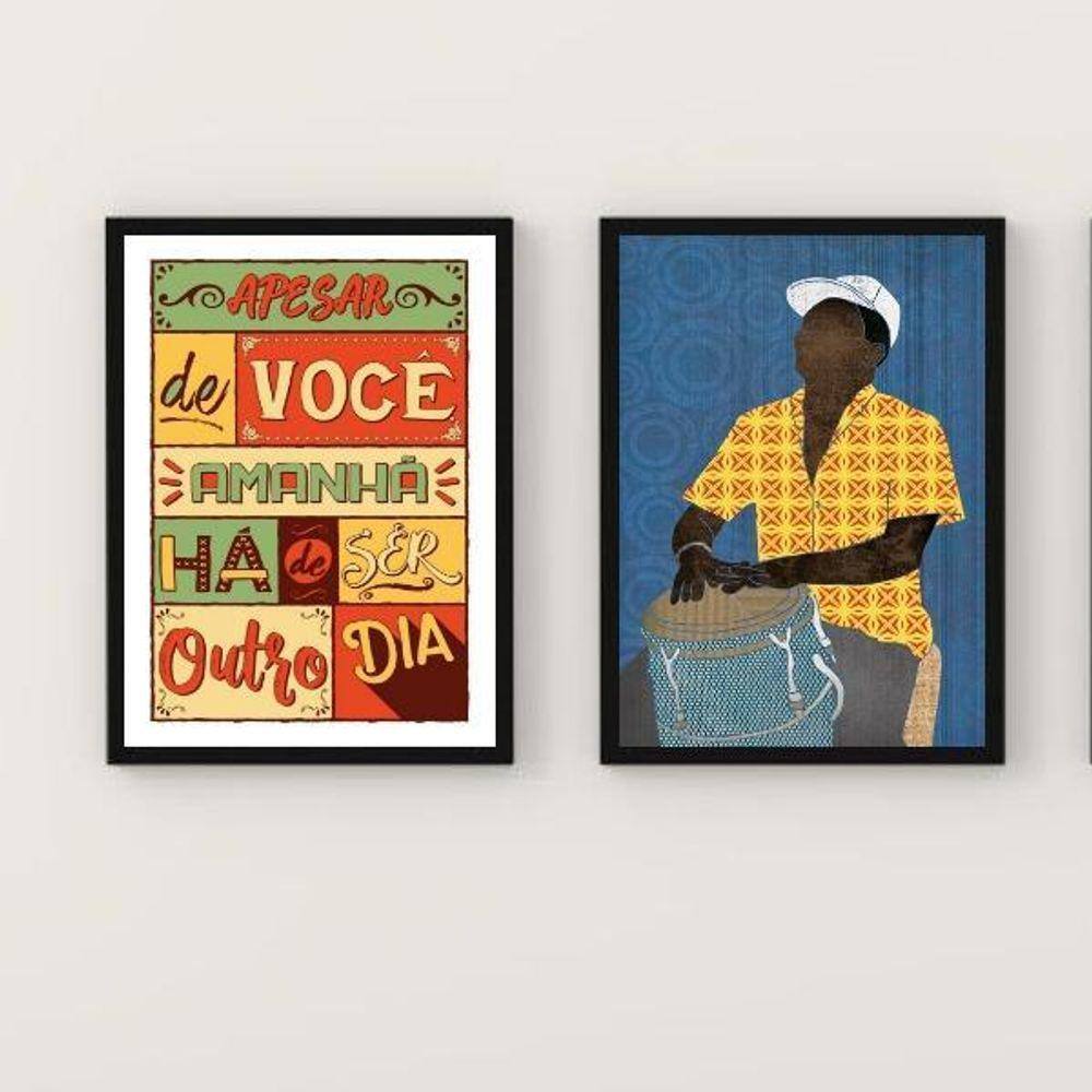 Kit 2 Quadros Samba Amanhã Há De Ser Outro Dia 33X24Cm - Com Vidro