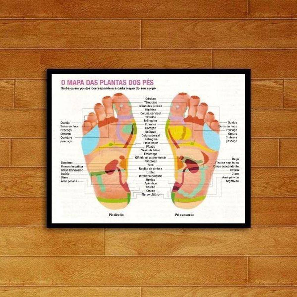 Quadro Mapa Reflexologia Podal 24x18cm - Vidro Branco