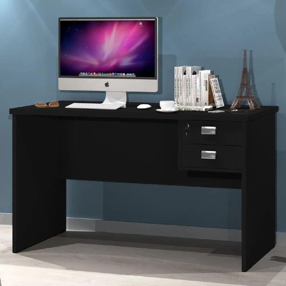 Escrivaninha Mesa de Escritório 2 Gavetas com Chave 120cm Taurus J&A Móveis - Preto