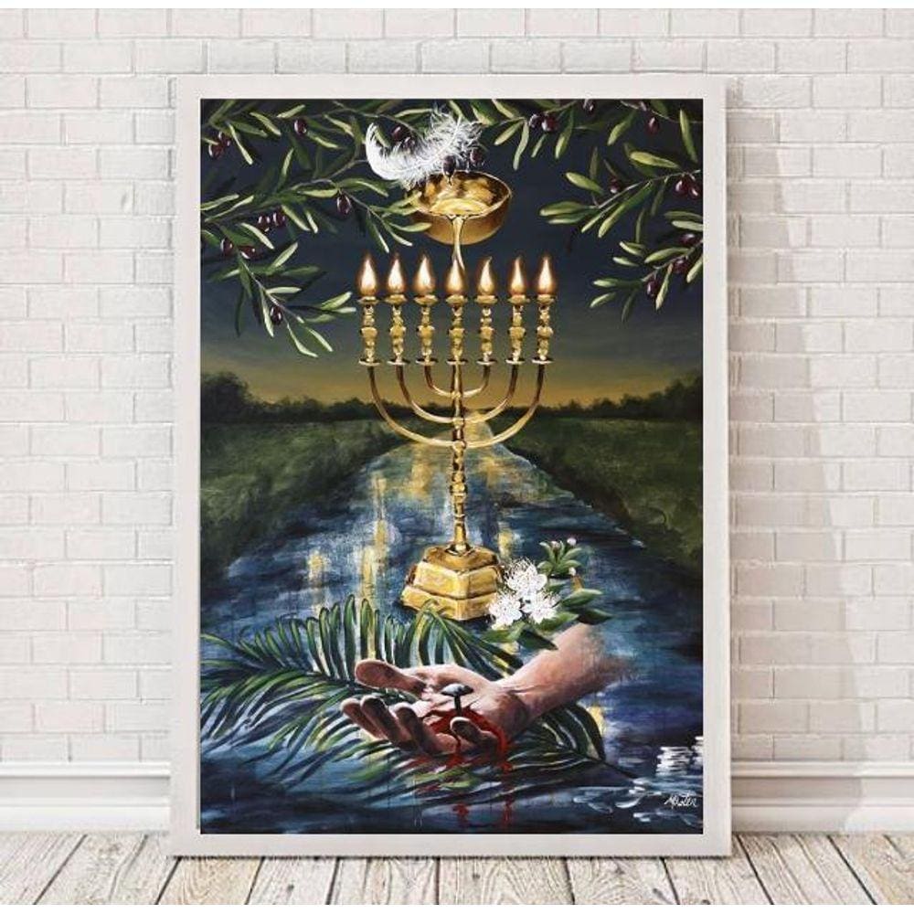 Quadro Decorativo Judaísmo 33x24cm Madeira Preta