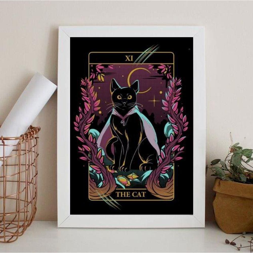 Quadro Decorativo Carta Cat 33x24cm - Vidro - Madeira Preta