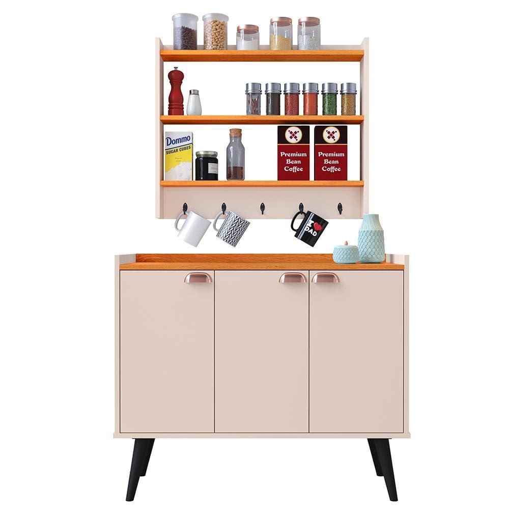 Kit Aparador Buffet Organizador Prateleira Interna Truzzi Armário Parede Porta Condimentos Cozinha Amélia - Off White/Cinamomo - RPM Móveis
