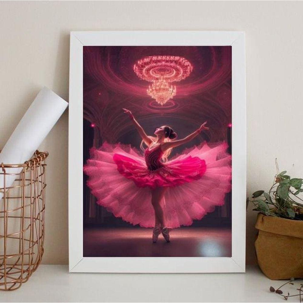Quadro Decorativo Bailarina Pink 33x24cm - Moldura Preta