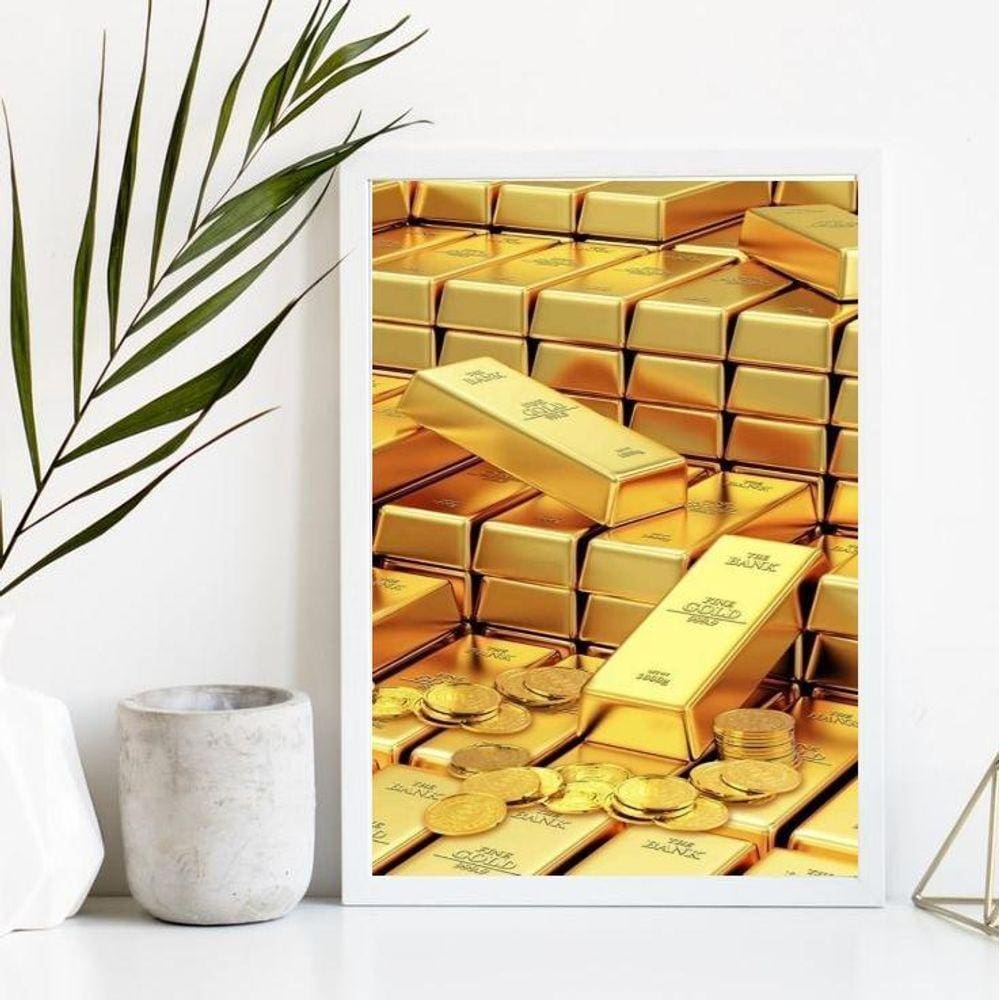 Quadro Prosperidade Ouro 45x34cm Vidro Madeira Branca