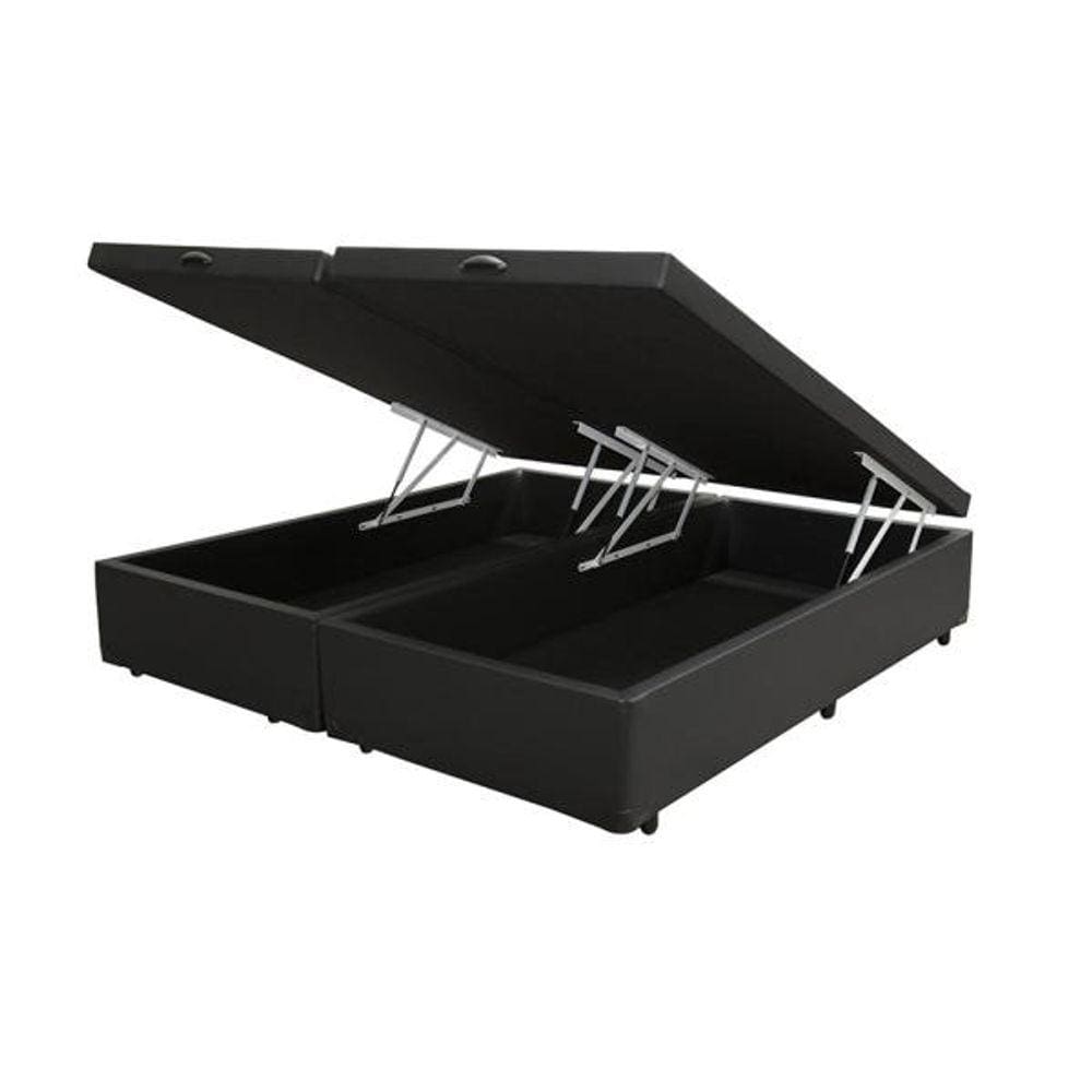 Base Box Baú King Bipartido Sintético Preto - 39x198x203
