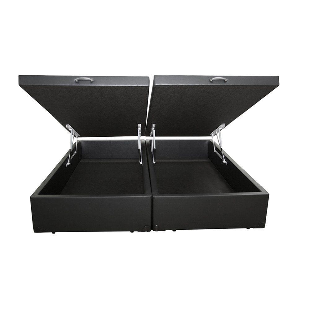 Base Box Baú Casal Bipartido Sintético Preto 138x39x188