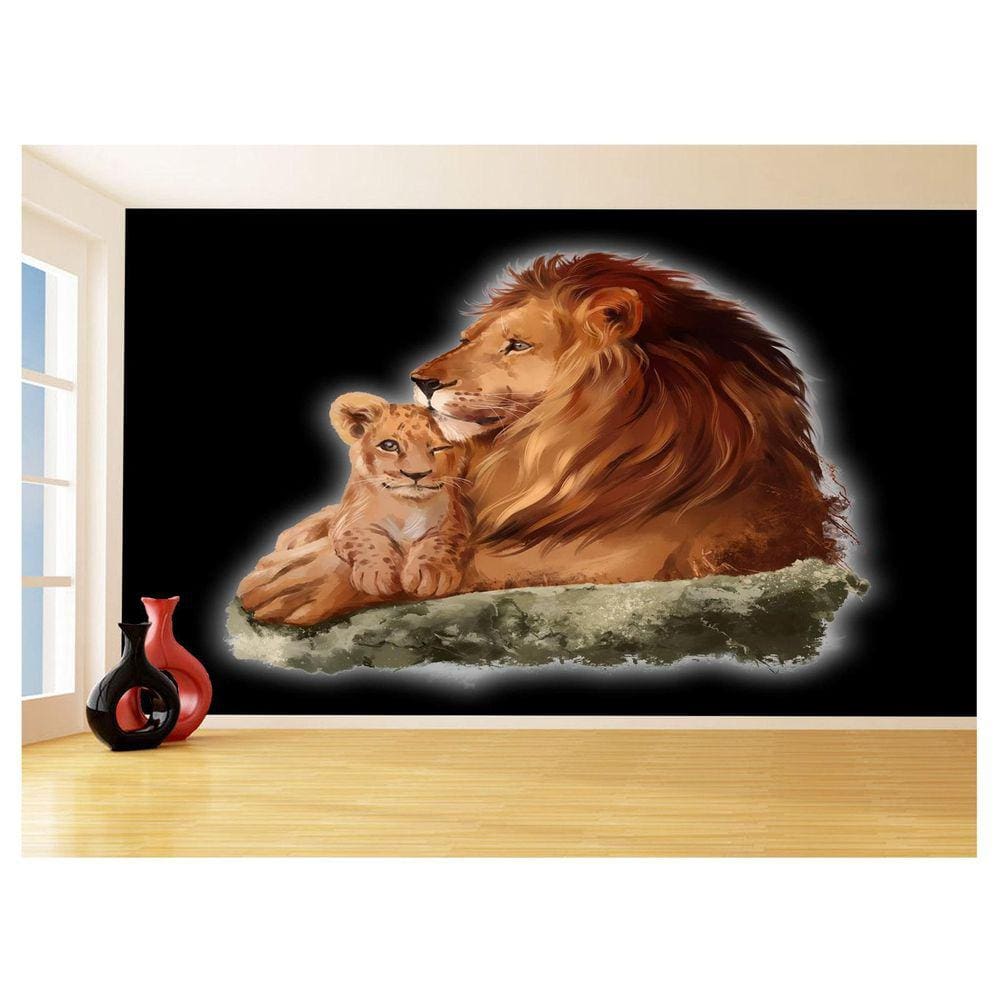 Papel De Parede Animais Leão Família Filhotes 3,5M Anm529
