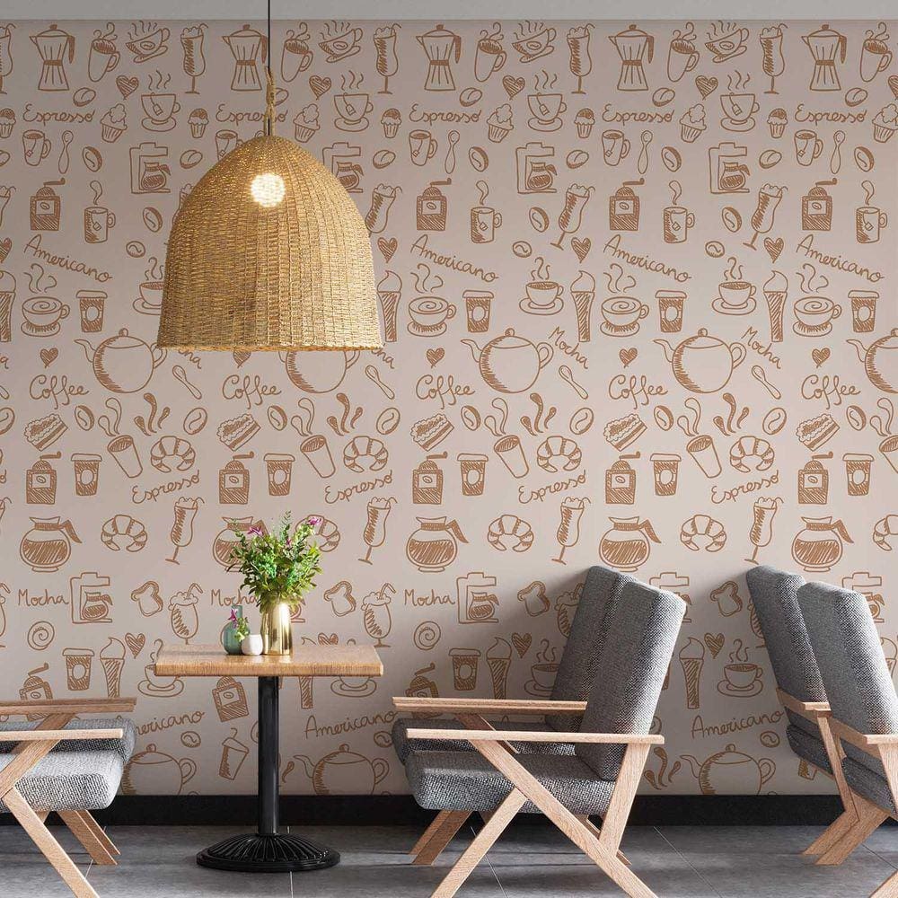 Kit 7 Rolos Papel De Parede Adesivo Coffee Shop 3,0M