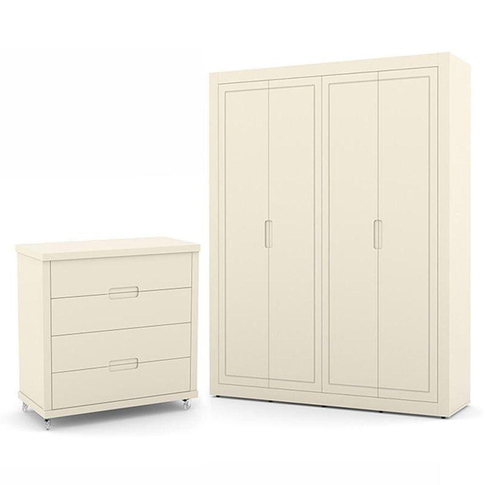 Jogo de Quarto Infantil com Guarda Roupa 4 Portas e Cômoda 4 Gavetas Tutto New - Matic Móveis
