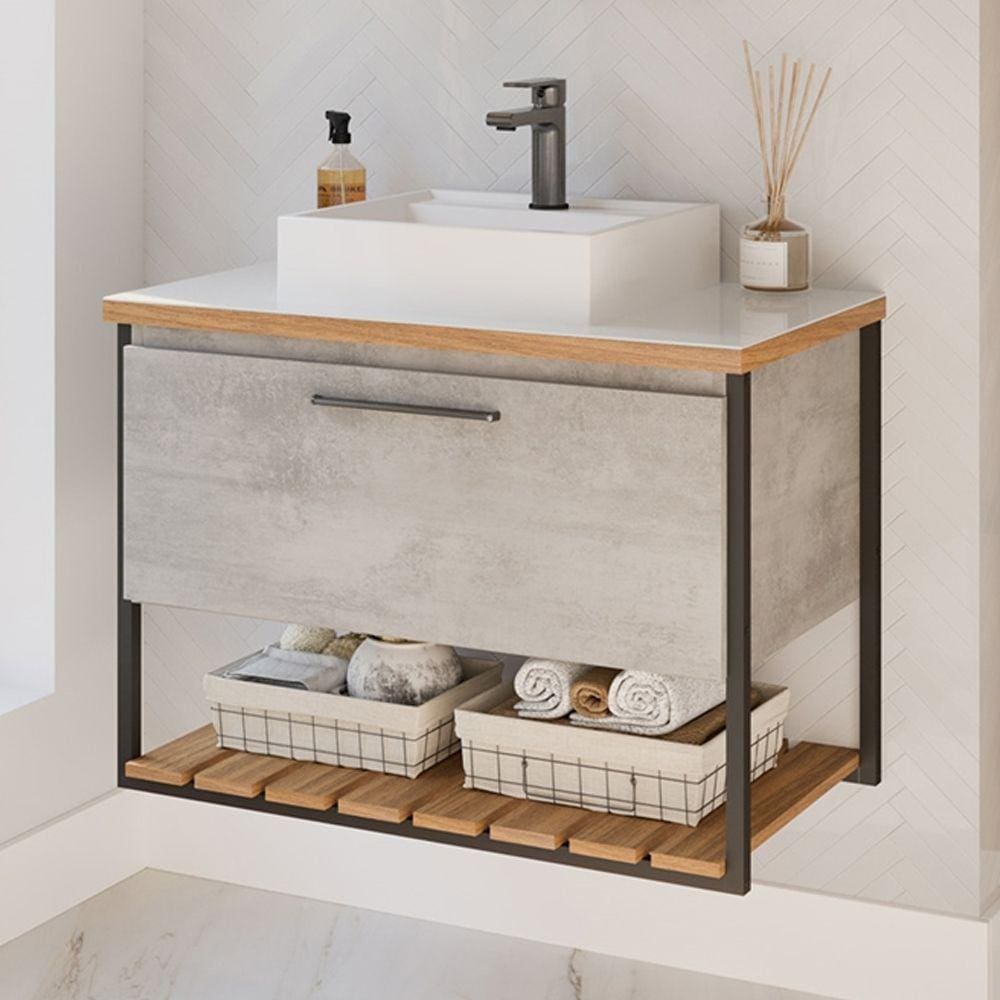 Gabinete Suspenso para Banheiro 80cm com Cuba Metalon Caribe Mgm
