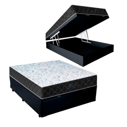 imagem-Cama Box Baú Casal Sintético Preto com Colchão Espuma D33 Marrocos 30cm