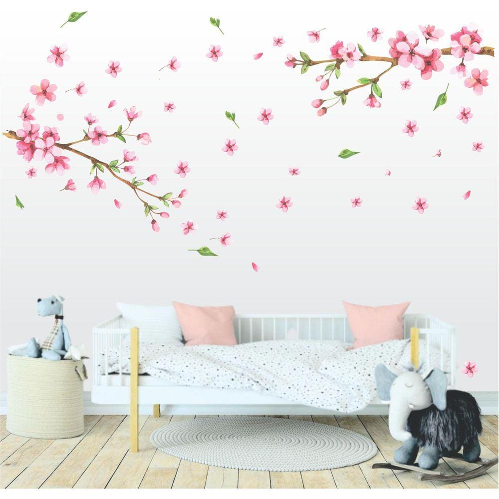 Adesivo De Parede Galho De Cerejeira Duplo Sakura Aquarela