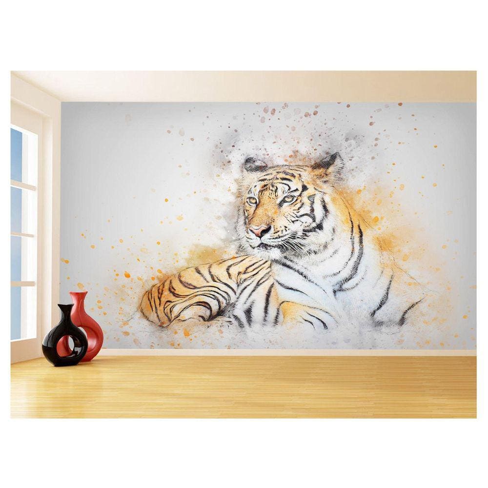 Papel De Parede 3D Animais Tigre Rosto Arte Cor 3,5M Anm565