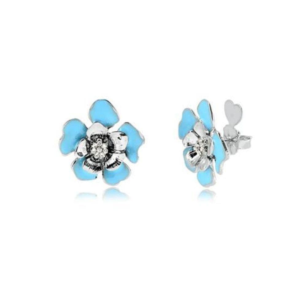 Brinco Flor Resina Azul Armazém Rr Bijoux