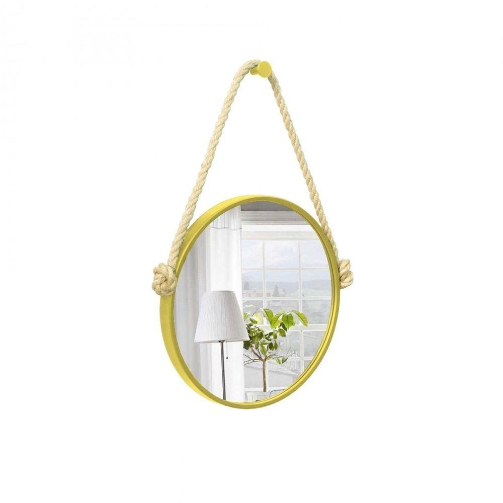 Espelho Decorativo Adnet Alça Sisal Marroml 30 cm Redondo