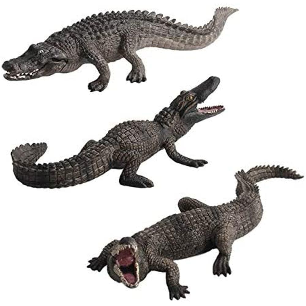 Figurinha de crocodilo de plástico de crocodilo modelo simulado de crocodilos simulados HUOGUO para coleção científica educacional, conjunto de 3