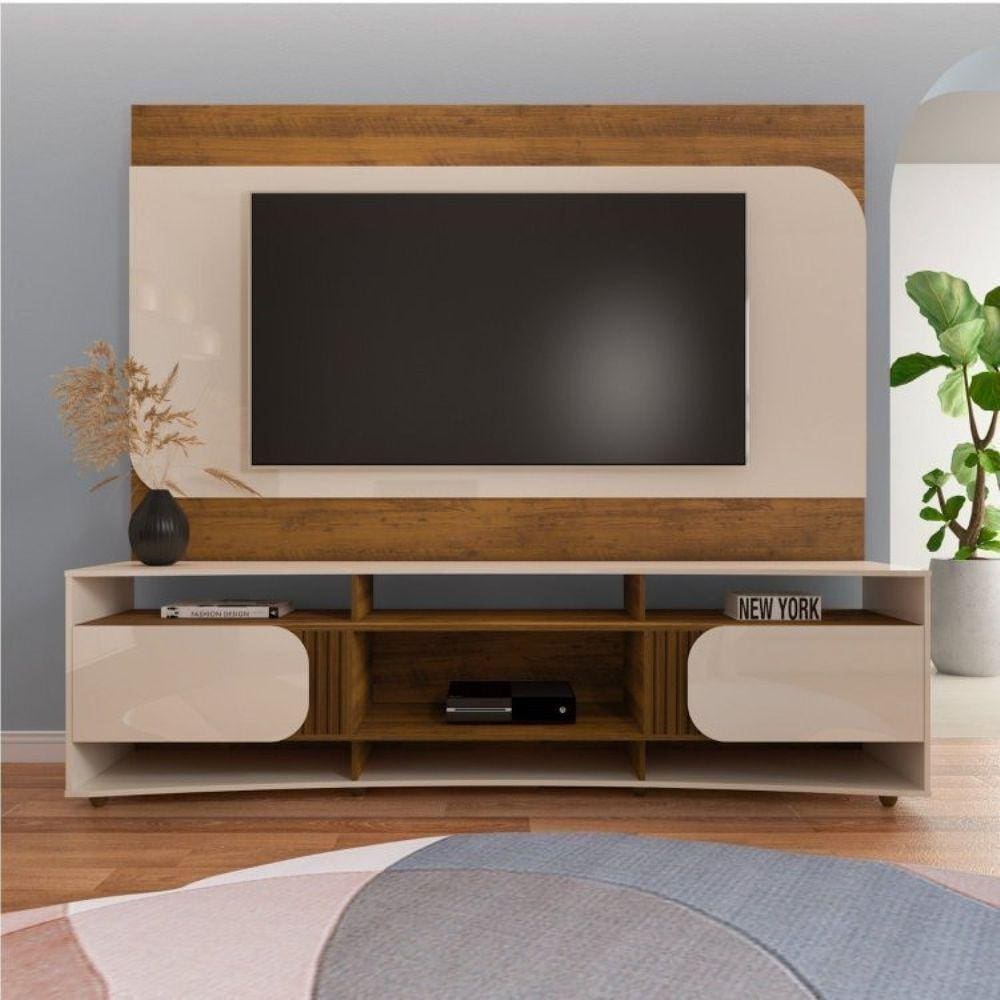Rack com Painel para Tv até 86 Polegadas Porto Off White/Pinho