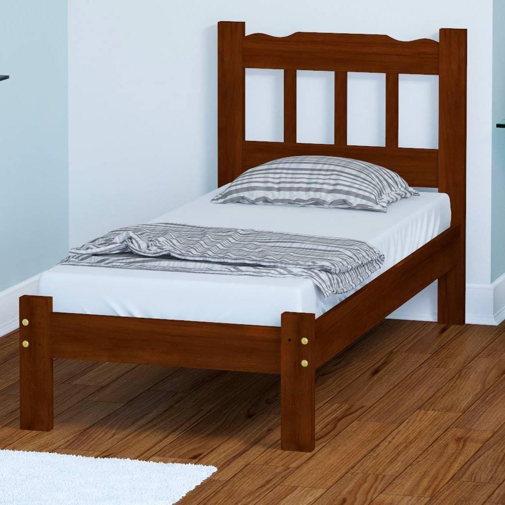 Cama Solteiro Em Madeira Maciça Castanho Nemargi