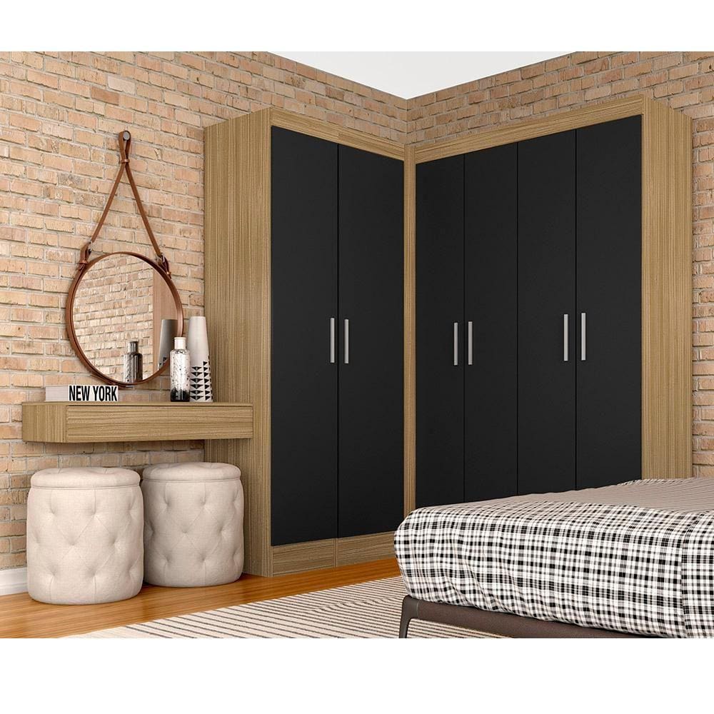 Guarda Roupa Solteiro Modulado Itala Boreal/preto - Móveis Arapongas