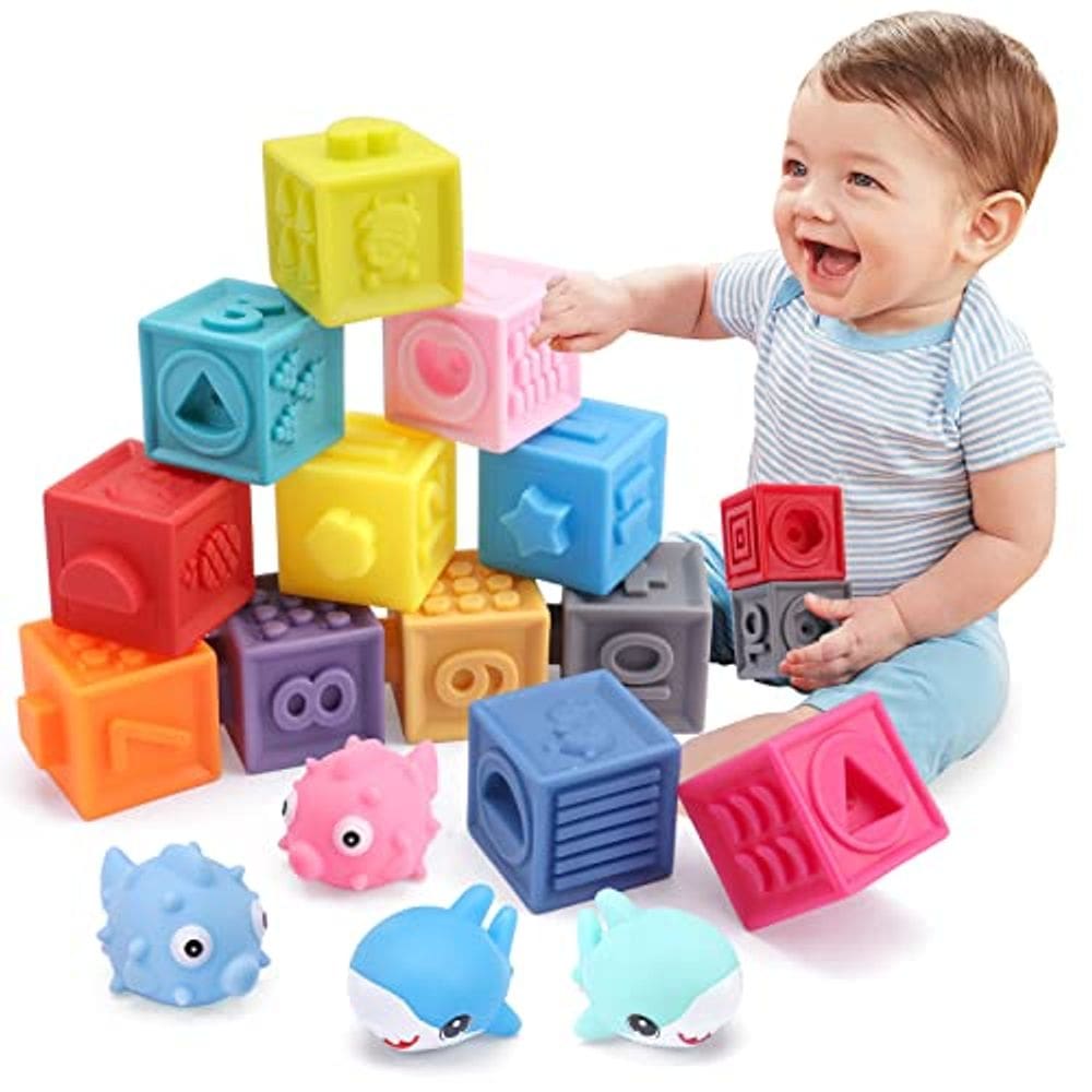OWNONE 1 Baby Soft Blocks, 16PCS Empilhamento Building Blocks,