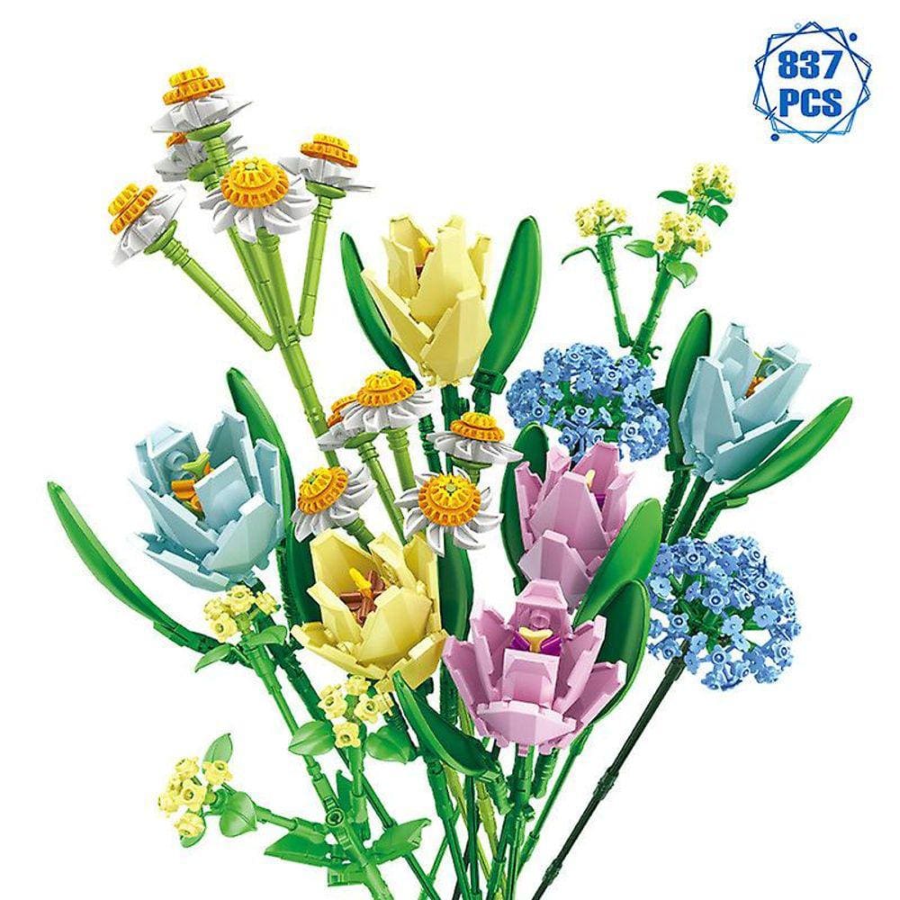 Ideias Flores Buquê Blocos de Construção Diy Tulipa Romântica Pla