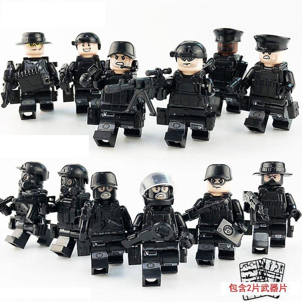 12pcs Polícia Especial Blocos de Construção City Police Face Shield