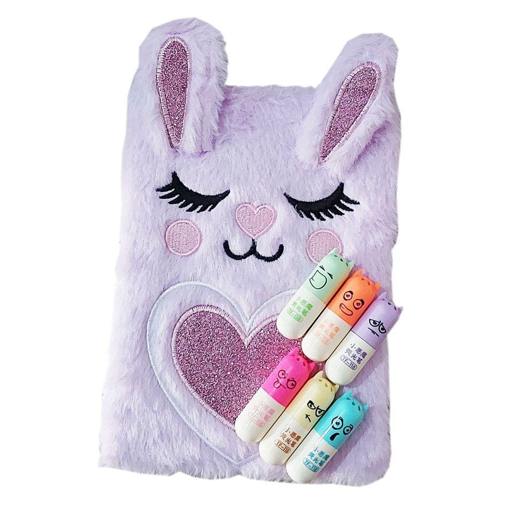 Papelaria Fofa Kawaii: Kit Caderno Pelúcia + 6 Marca Textos
