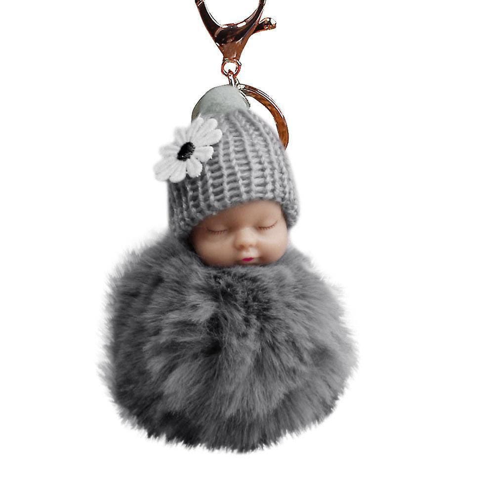 Pompom fofo de pele fofa dormindo boneca chaveiros chaveiros sacos pingente de charme
