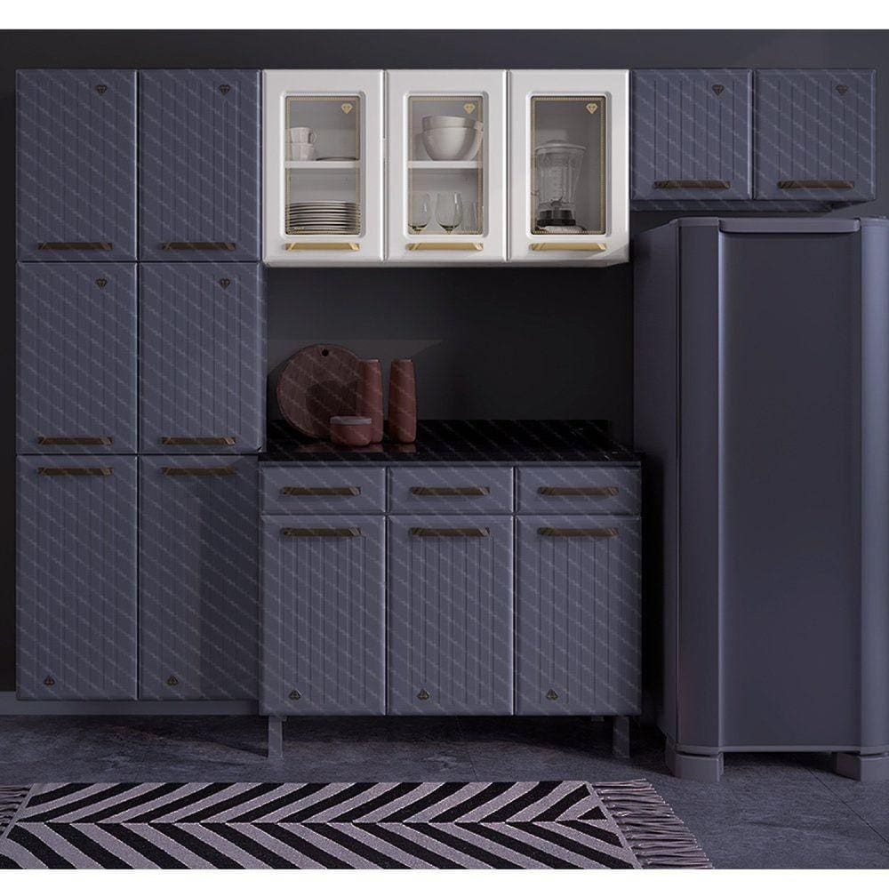 Armário de Cozinha Aéreo 3 Portas com Vidro Diamante Telasul Branco