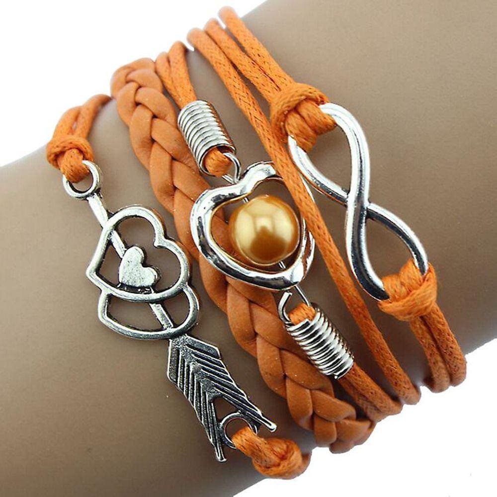 Infinity Love Heart Pearl Friendship Antigo Encanto de Couro